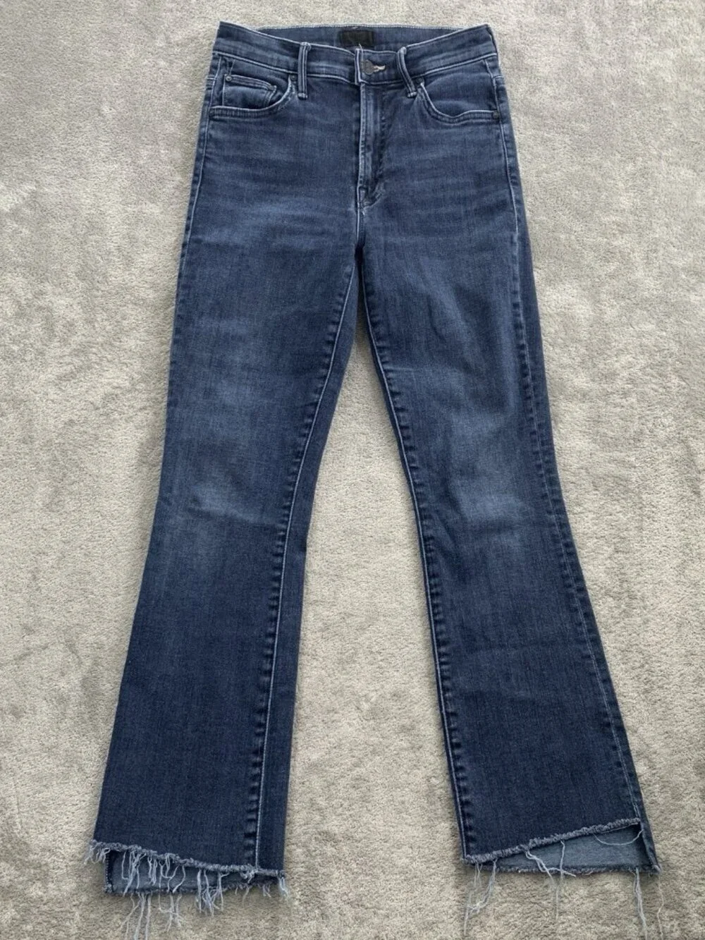 MOTHER Insider Crop Step Fray Jeans Womens 25 Night Tripper Raw Hem Blue Denim